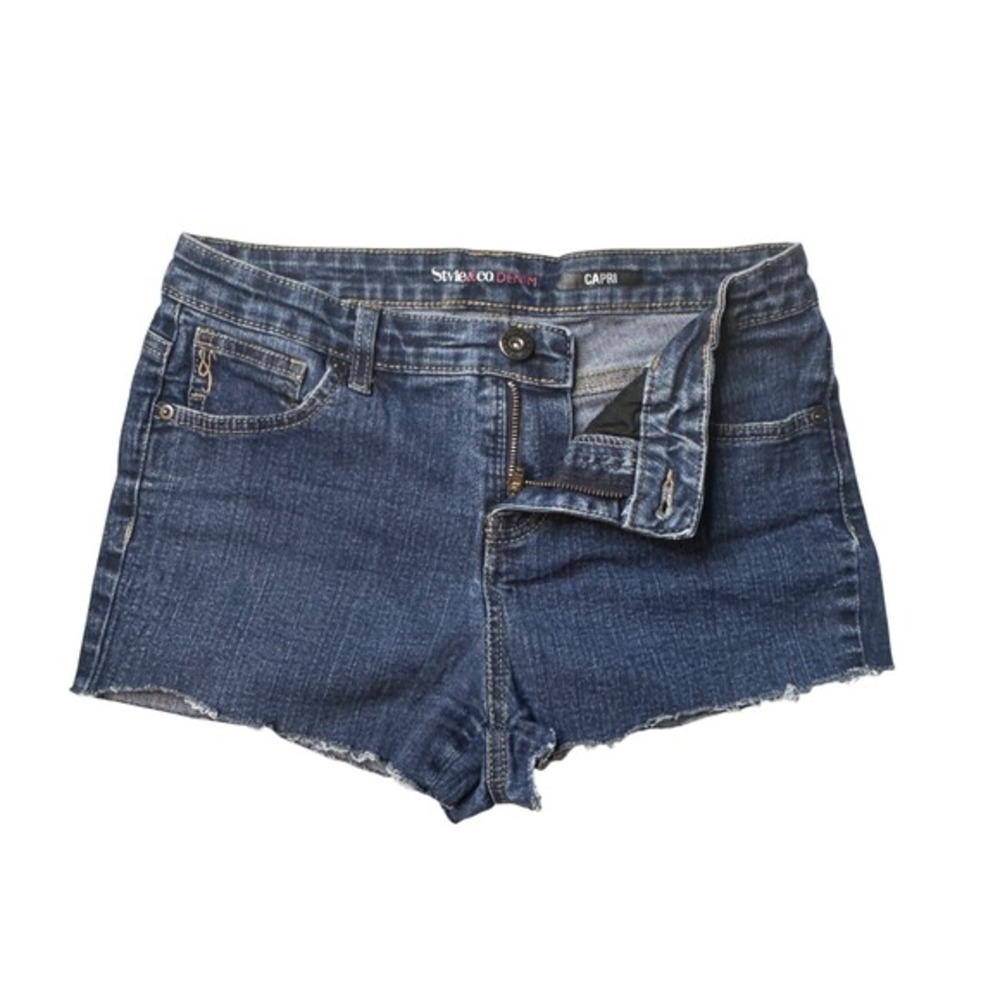 Style & Co Denim Shorts Womens 6P Blue Cut Off Raw Hem Stretch Dark Wash